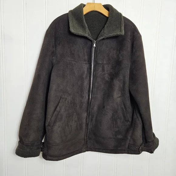 ZARA Black Faux Suede Aviator Jacket Shearling Lined Zip Coat Mens L - Picture 2 of 14